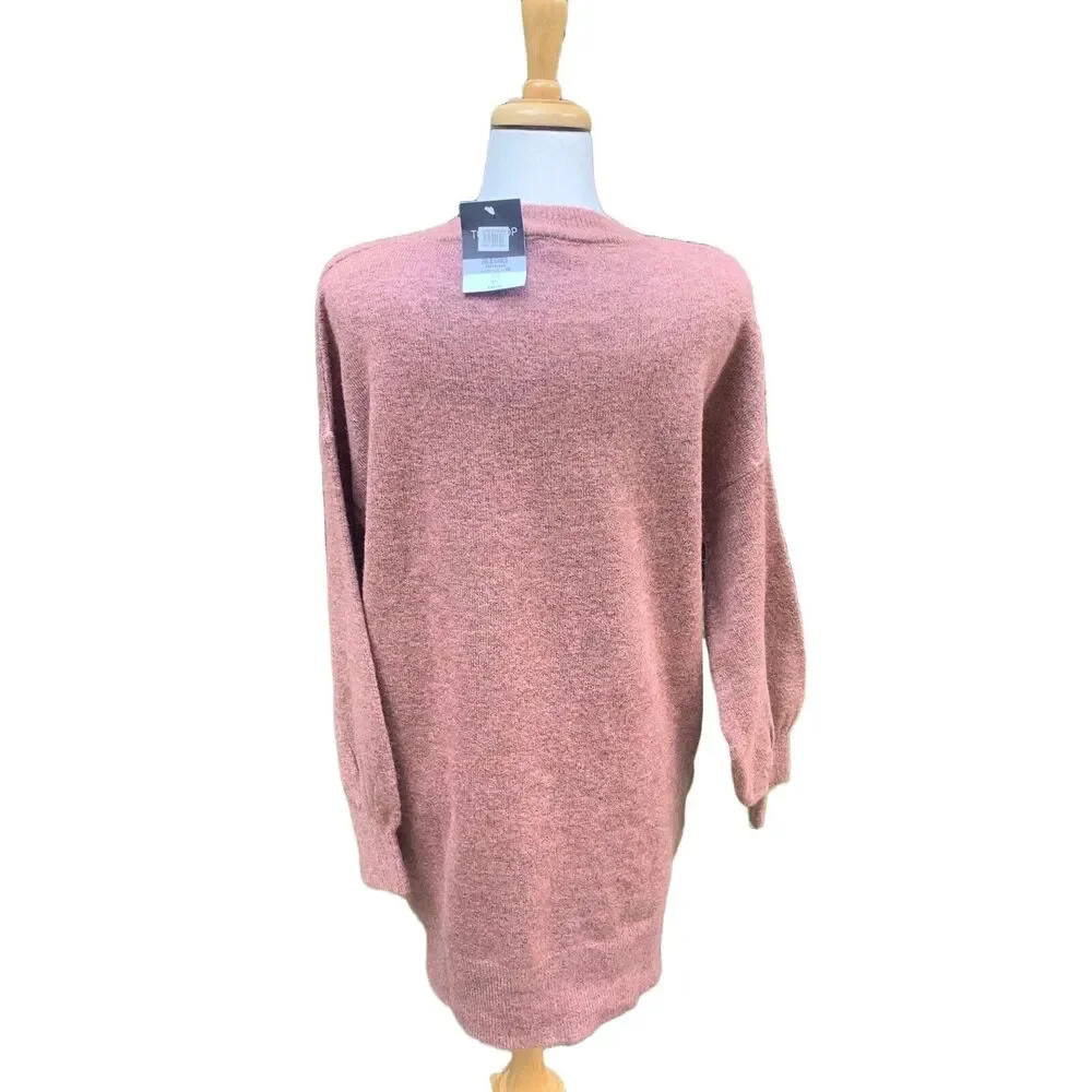 Topshop Oversized Sweater Sz 6 Dusty Rose‎ Pink Puff Sleeves  NWT Cozycore